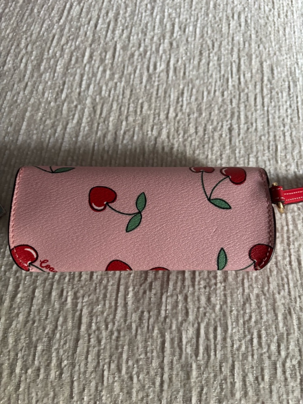 Coach Cherry Print Case Clip On Pink Red Heart Cherries Bag Charm NWOT - Picture 6 of 7
